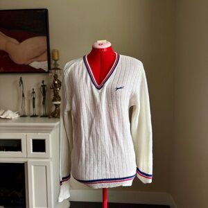 SLazenger White V-Neck Ribbed Tennis Sweater with Red & Navy Trim